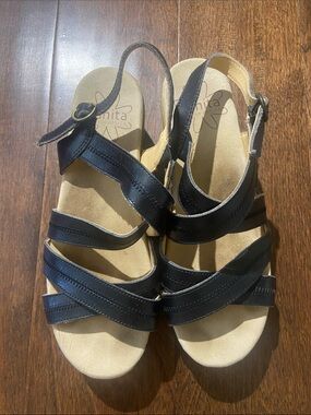 Sanita Danish Style strappy wedge SZ 37 black